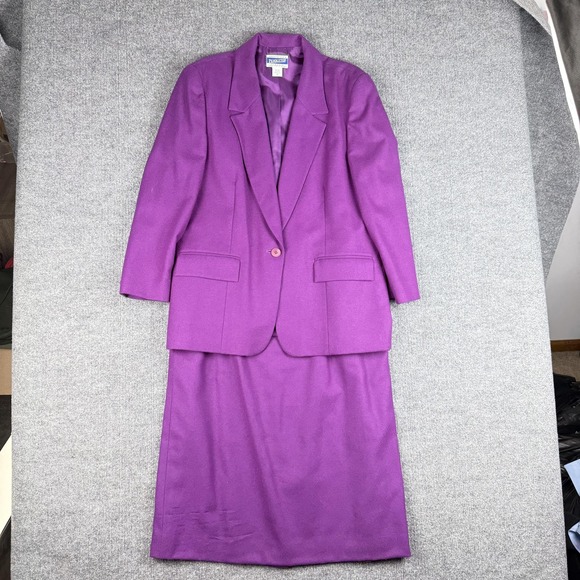 Pendleton Dresses & Skirts - Vintage Pendleton Skirt Suit Set Womens 16 Purple Wool Lined 2 Piece USA 90s